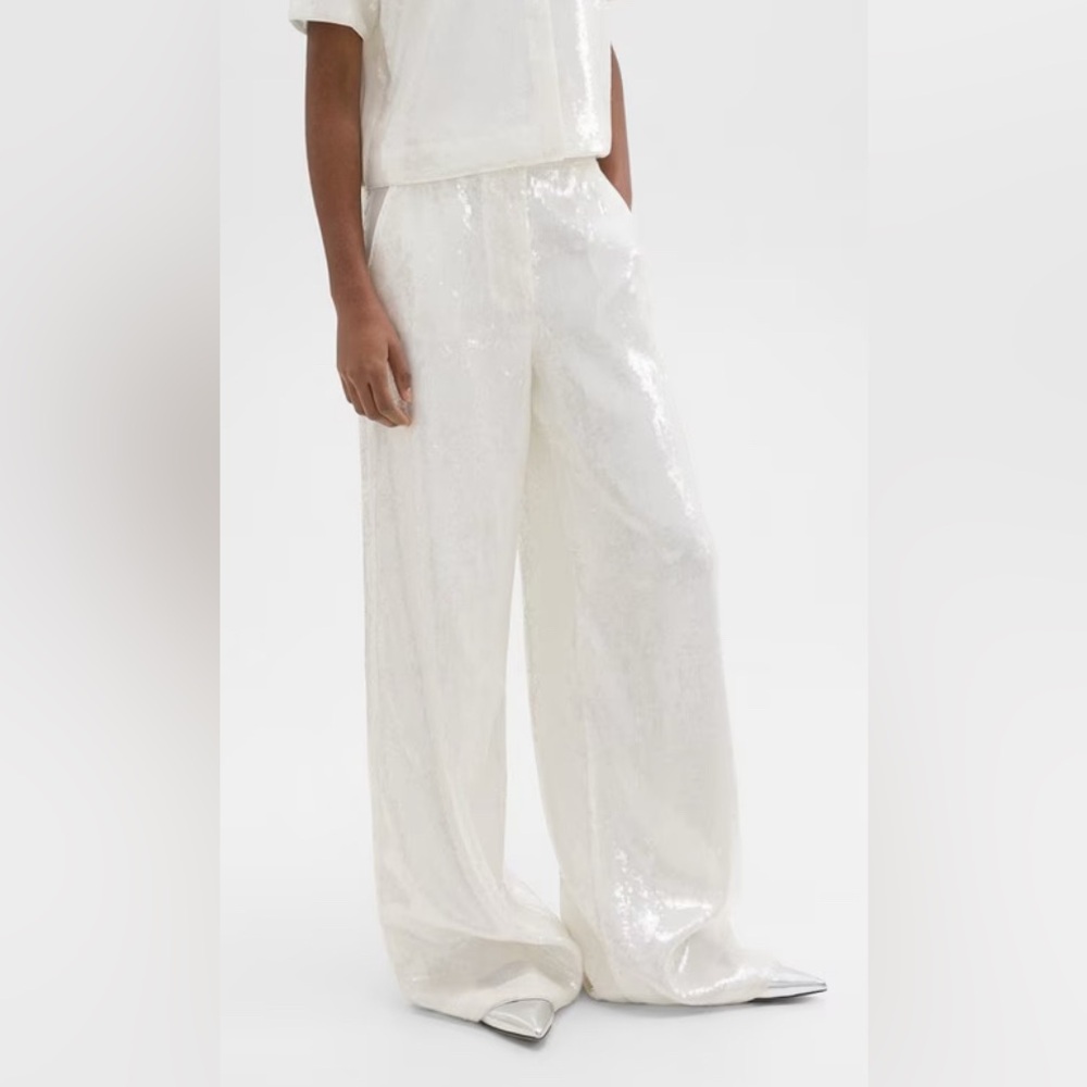 Theory White Sequin Fit And Flare Pants